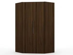 Mulberry 2.0 Modern Corner Wardrobe Closet with 2 Hanging Rods in Brown