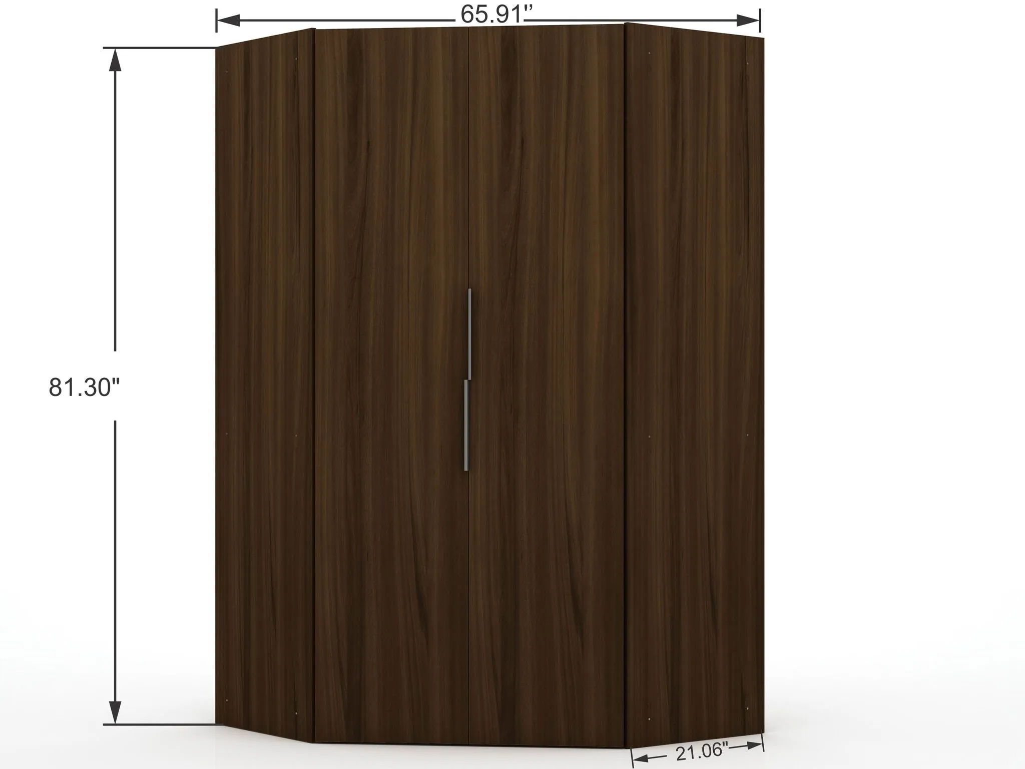 Mulberry 2.0 Modern Corner Wardrobe Closet with 2 Hanging Rods in Brown