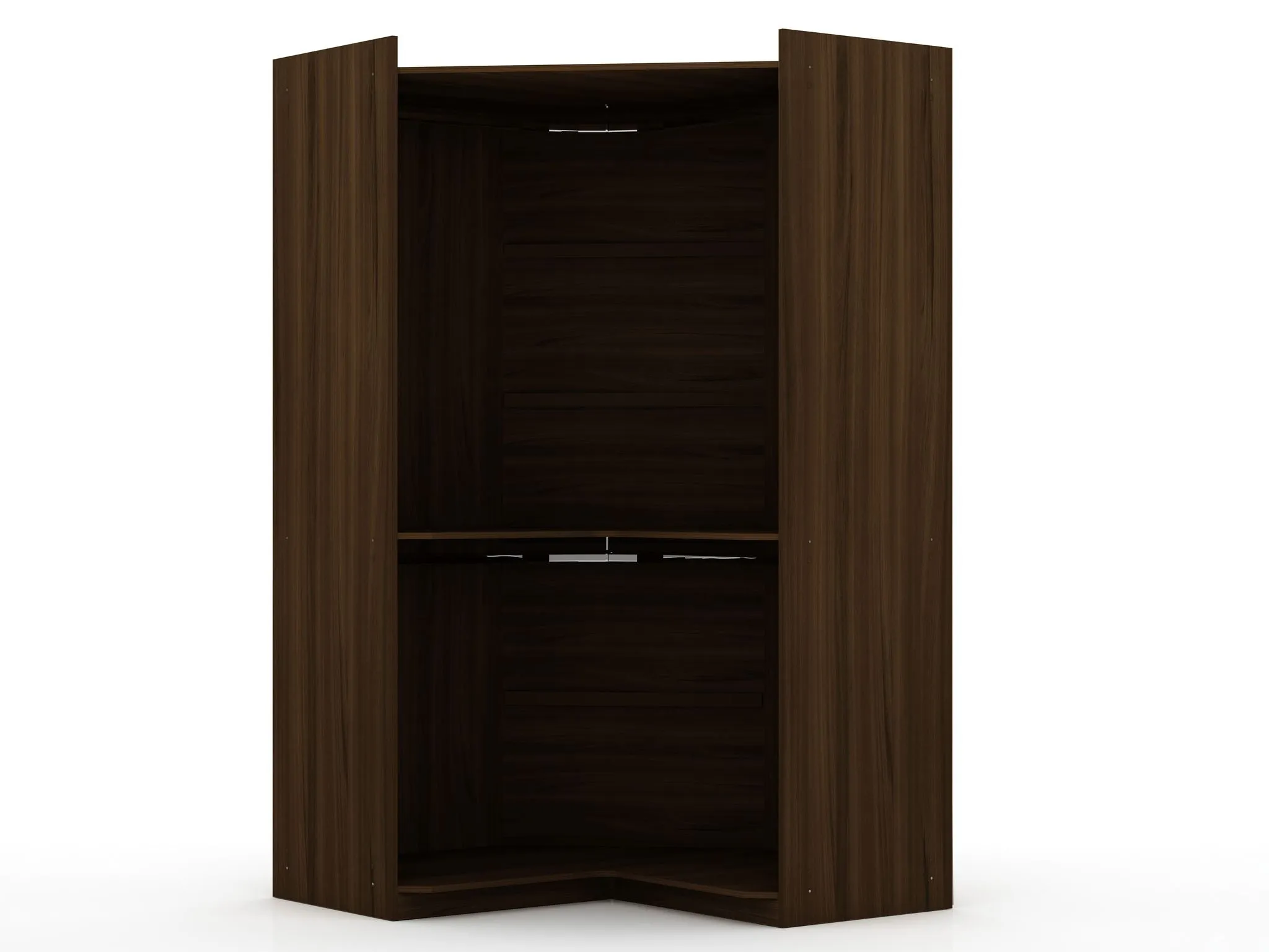 Mulberry 2.0 Modern Corner Wardrobe Closet with 2 Hanging Rods in Brown