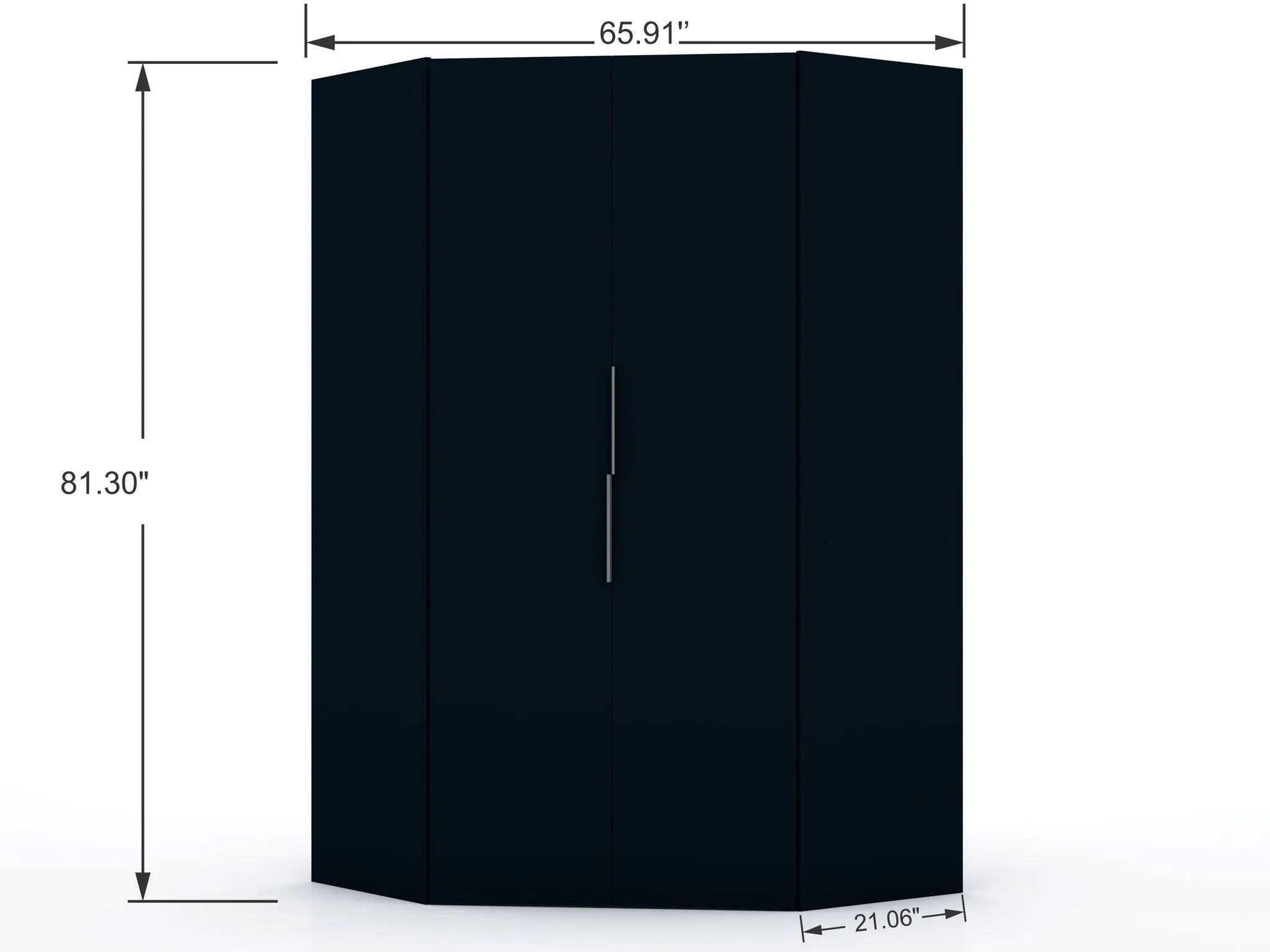 Mulberry 2.0 Modern Corner Wardrobe Closet with 2 Hanging Rods in Tatiana Midnight Blue