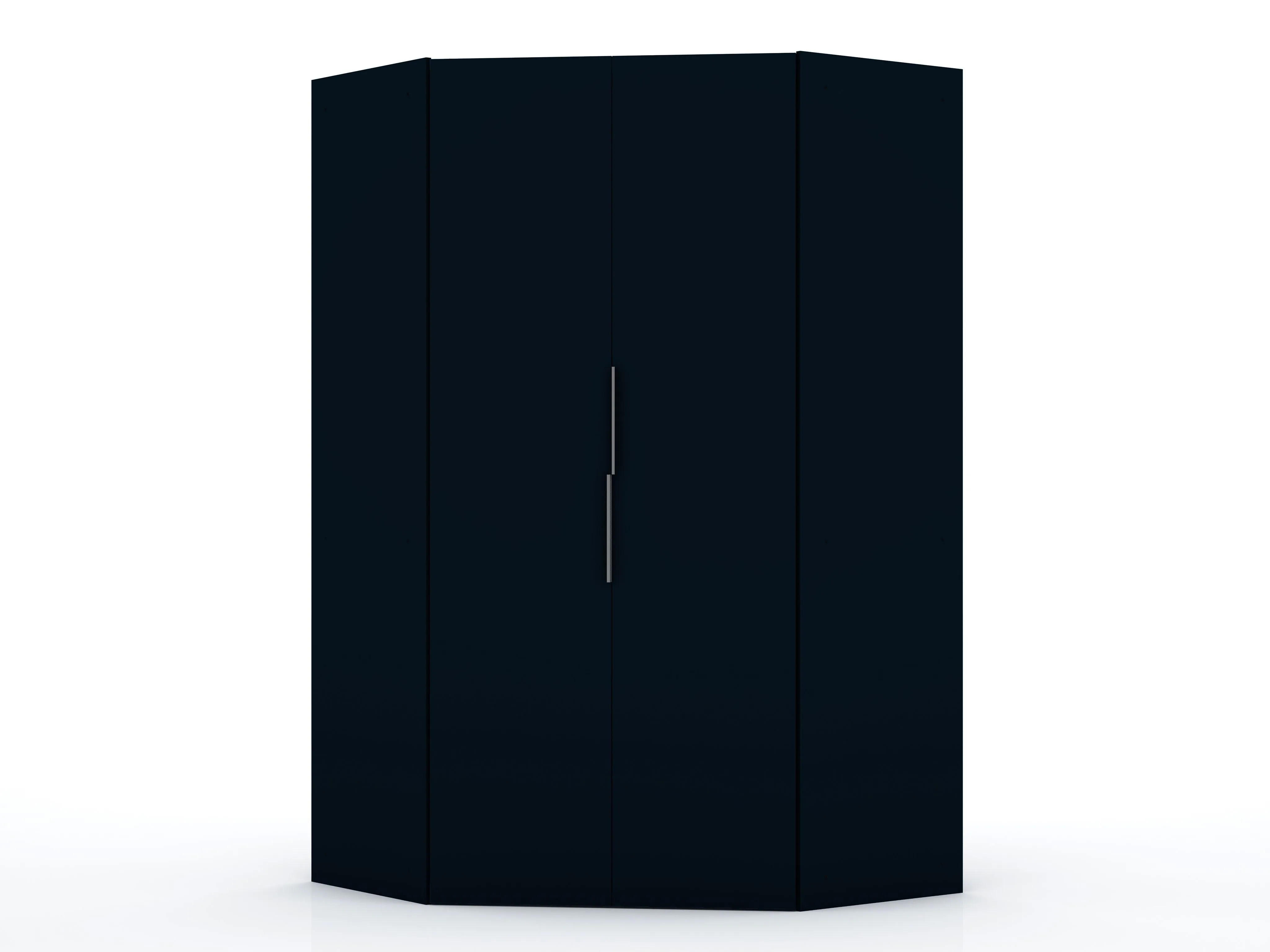 Mulberry 2.0 Modern Corner Wardrobe Closet with 2 Hanging Rods in Tatiana Midnight Blue