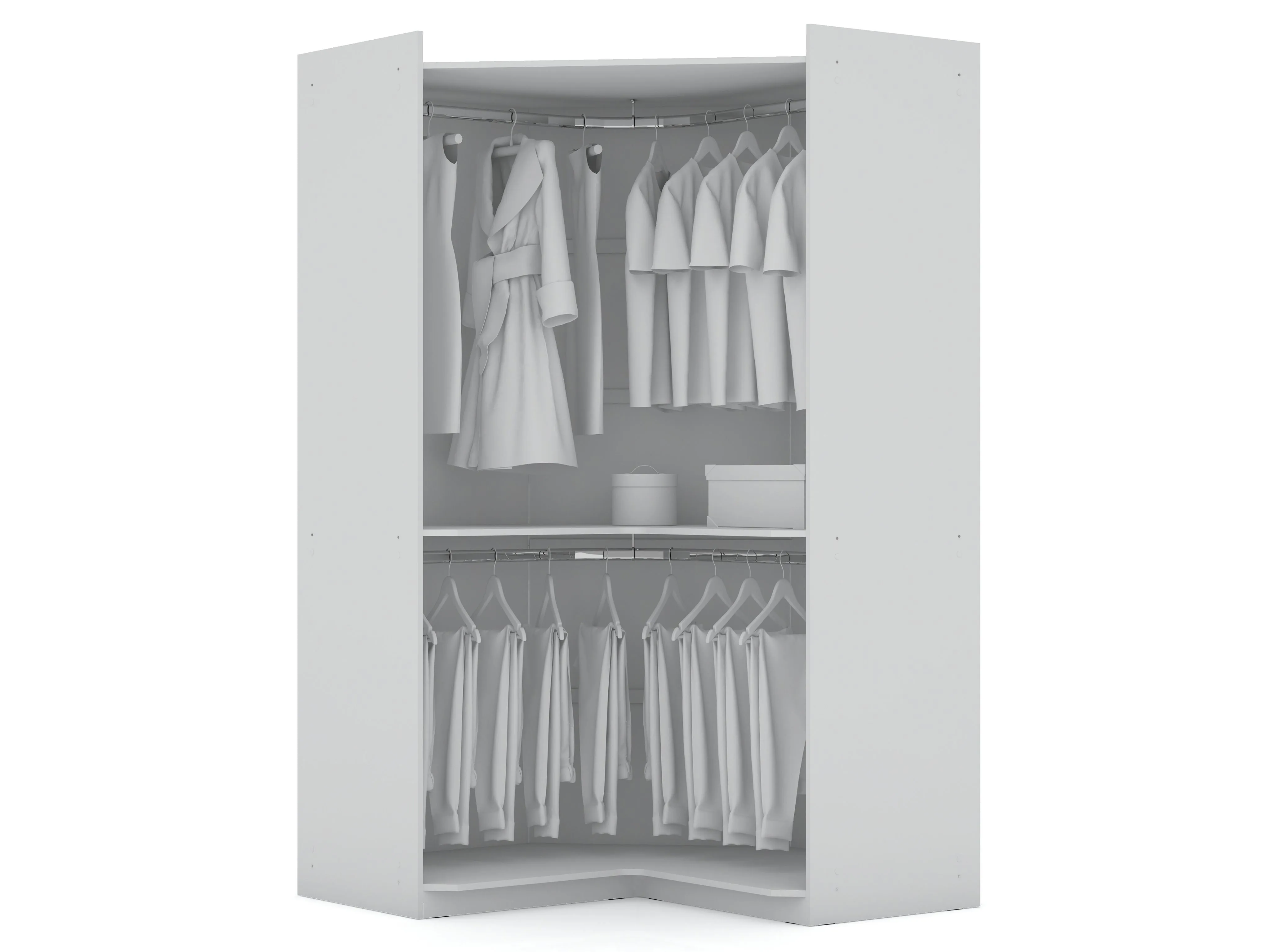 Mulberry 2.0 Modern Corner Wardrobe Closet with 2 Hanging Rods in White