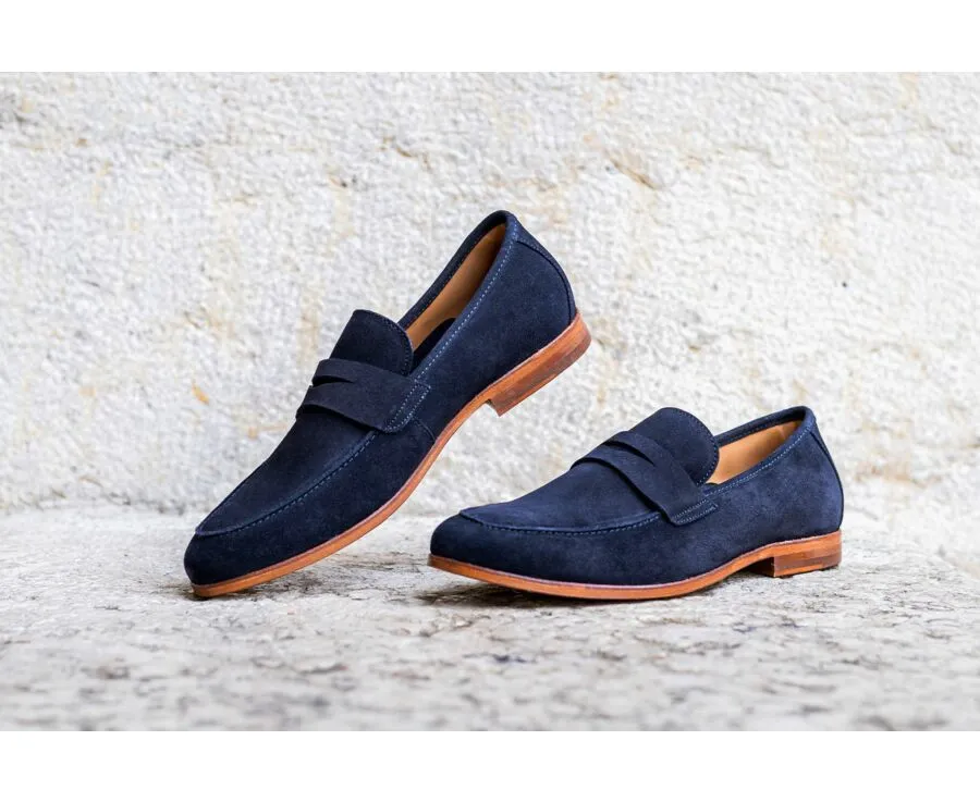 Navy Suede Men&#039;s penny loafers - DERVIO