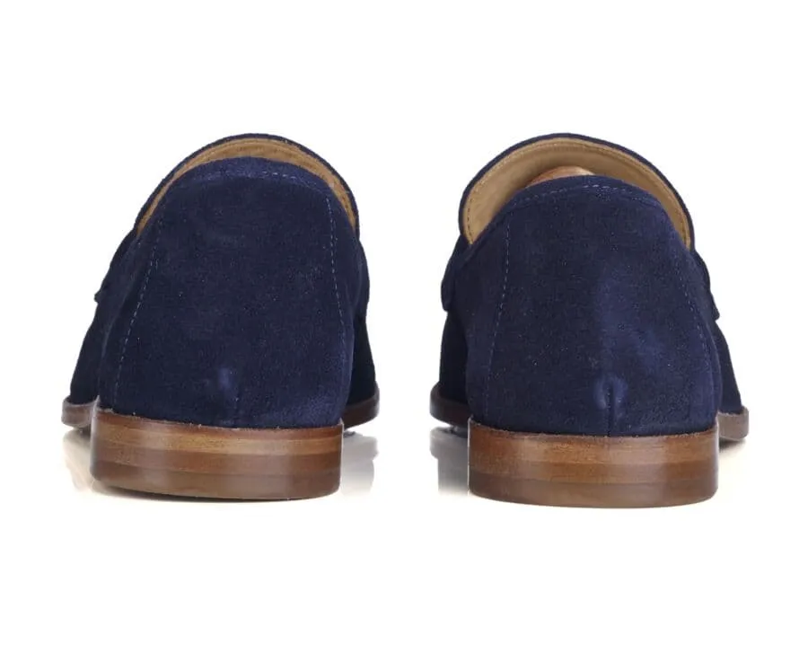 Navy Suede Men&#039;s penny loafers - DERVIO