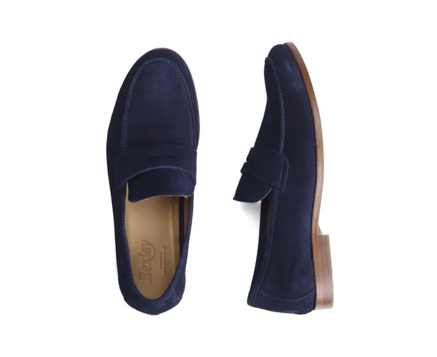 Navy Suede Men&#039;s penny loafers - DERVIO