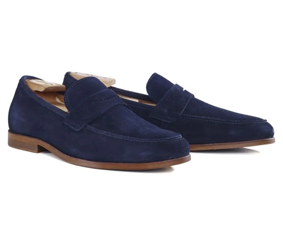 Navy Suede Men&#039;s penny loafers - DERVIO