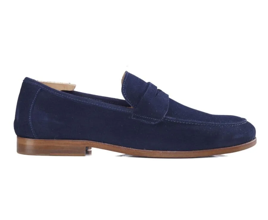 Navy Suede Men&#039;s penny loafers - DERVIO