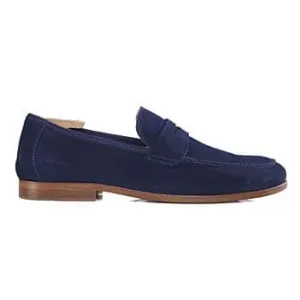 Navy Suede Men&#039;s penny loafers - DERVIO