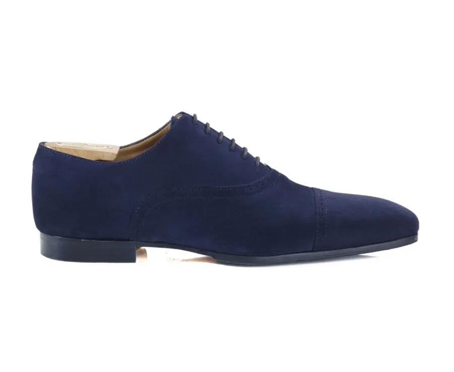 Navy suede Oxford shoes - Leather outsole &amp; rubber pad - STRESA PATIN