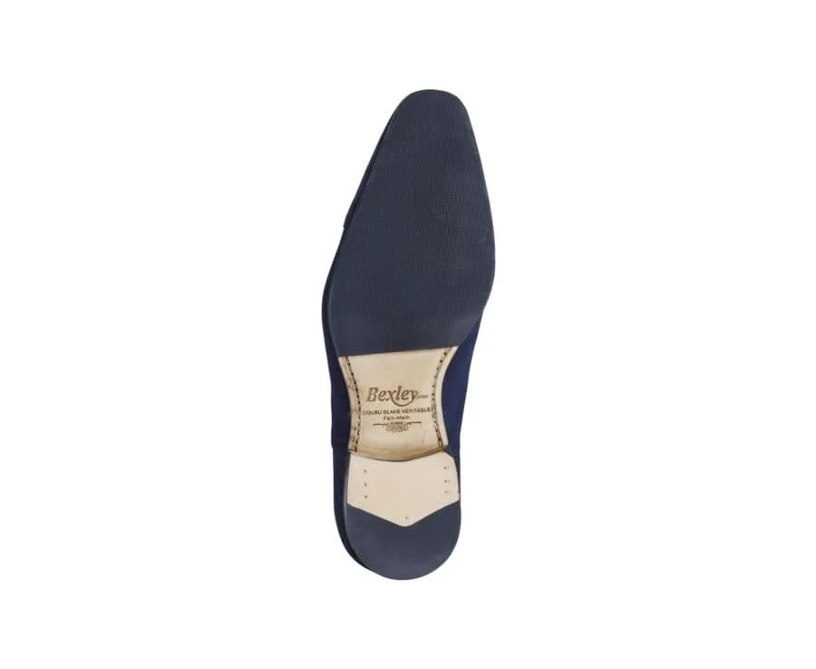 Navy suede Oxford shoes - Leather outsole &amp; rubber pad - STRESA PATIN