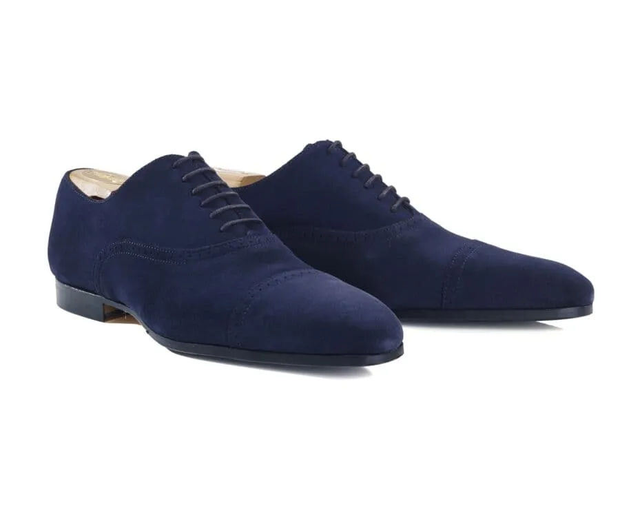 Navy suede Oxford shoes - Leather outsole &amp; rubber pad - STRESA PATIN