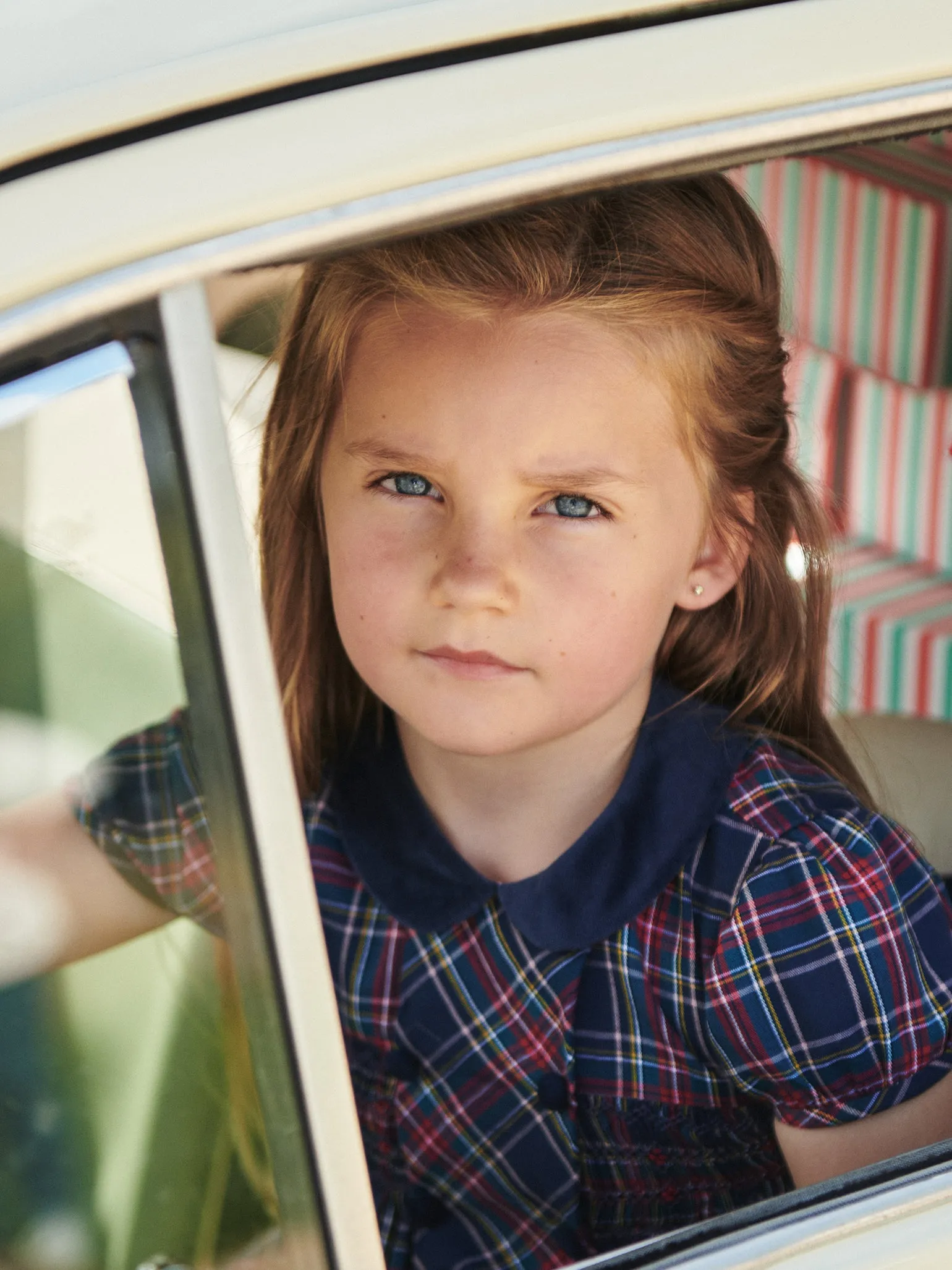 Navy Tartan Arcadia Girl Hand-Smocked Dress