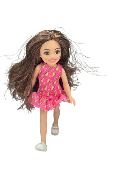 New Arrival | 6" Brunette Chelsea Doll-Removable Back Brace and Pink Dress