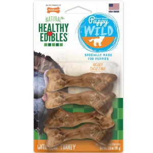 Nylabone Healthy Edibles Puppy WILD Natural Long-Lasting Turkey Flavor Bone Chew Treats for Puppies - Small/Regular , 4-count