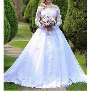 Off Shoulder Long Sleeves Lace Wedding Dress Bridal Gown