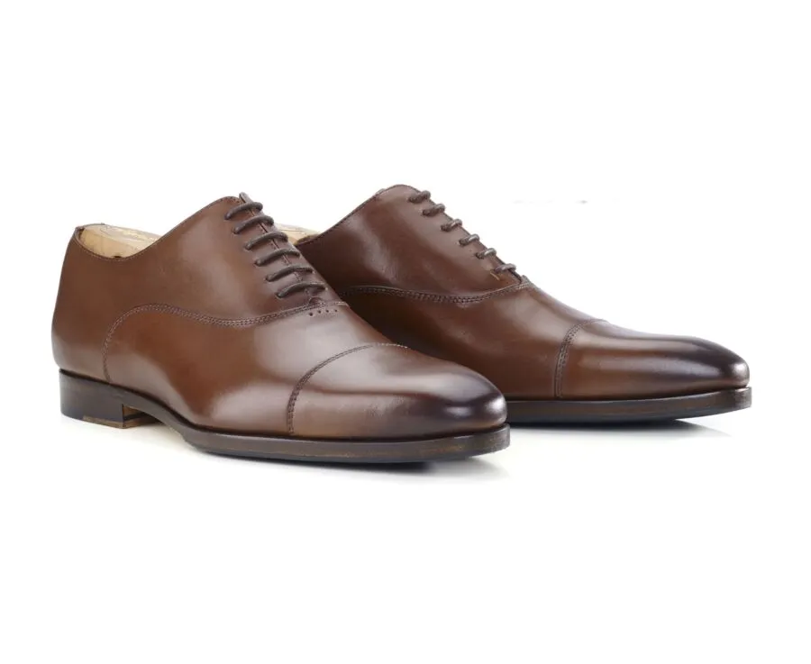 Patina Chestnut Oxford shoes - Leather outsole &amp; rubber pad - SPEZIA II PATIN