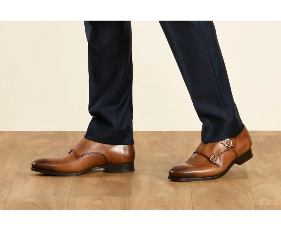 Patina Cognac double Buckle Shoes - CHIGWELL