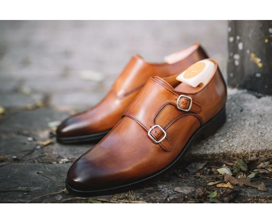 Patina Cognac double Buckle Shoes - CHIGWELL