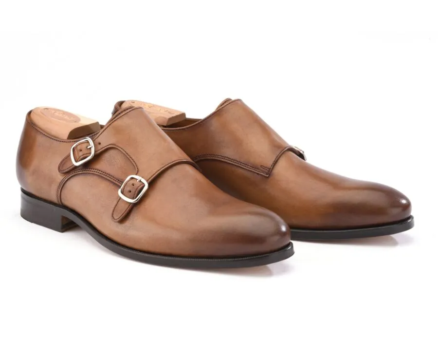 Patina Cognac double Buckle Shoes - CHIGWELL