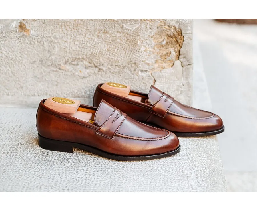 Patina Cognac leather men&#039;s loafers - DIXTON