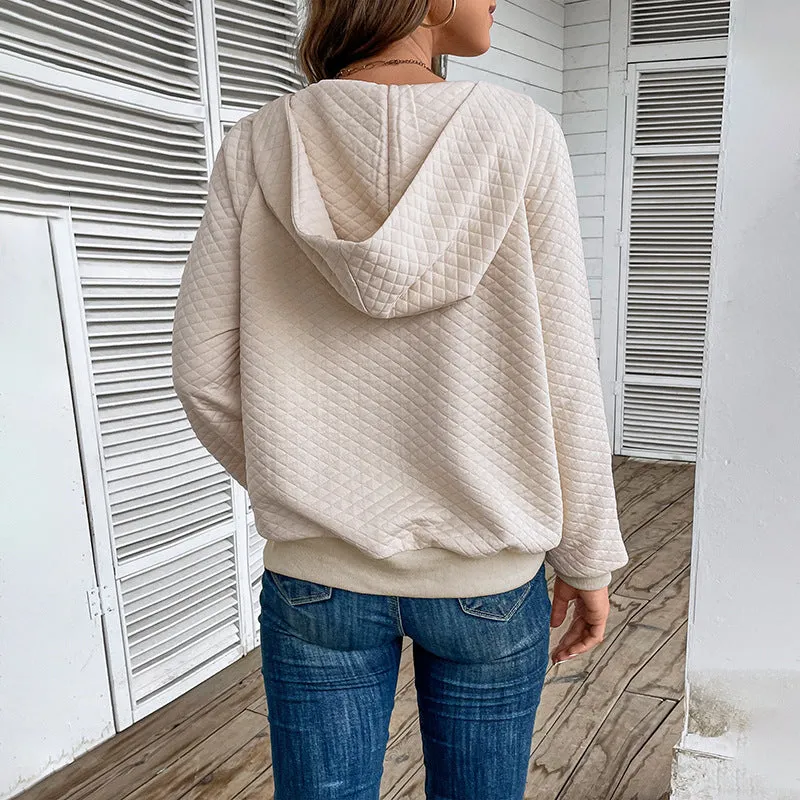 PEOPLETERRITORY Europe, America New autumn and winter sweater waffle hooded sweater simple pullover zipper top wholesale