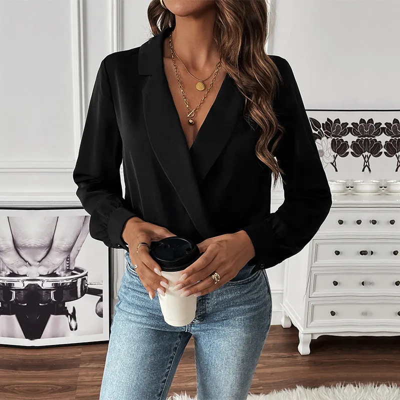 PEOPLETERRITORY fashion women's V-neck new onesie  autumn women's long-sleeved tops and shirts wholesale