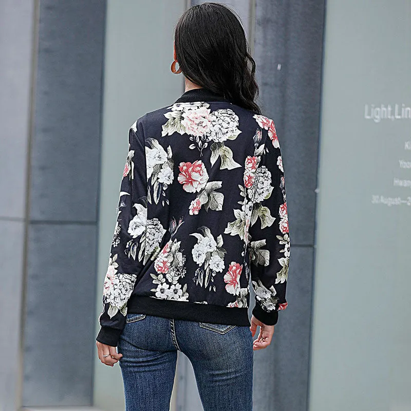 PEOPLETERRITORY New autumn new baseball jacket   trade women's retro printed zipper jacket