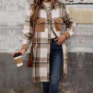 PEOPLETERRITORY New Hot Trade New New European, American Autumn and Winter Women's Clothing  Grinding Plaid Long Jacket Women