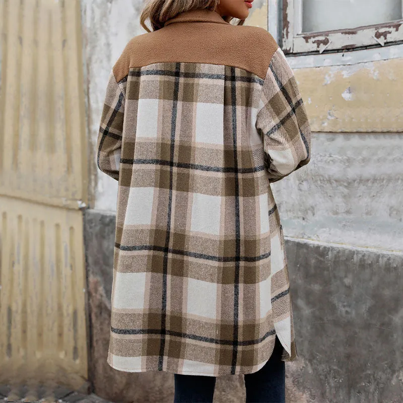 PEOPLETERRITORY New Hot Trade New New European, American Autumn and Winter Women's Clothing  Grinding Plaid Long Jacket Women