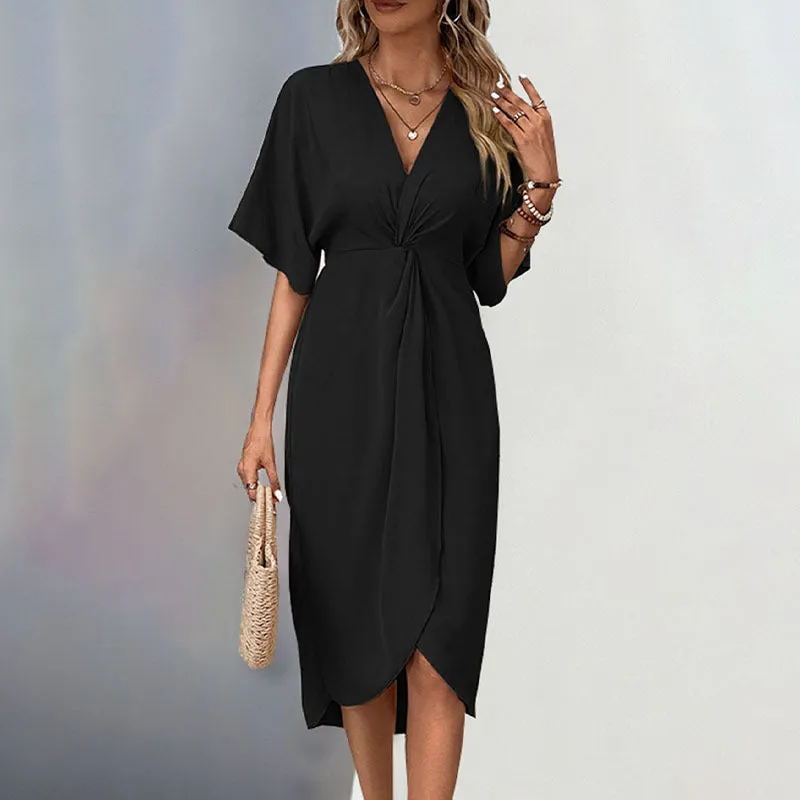 PEOPLETERRITORY New Hot Trade New New  Women's Clothing  Shoulder Sleeves Solid Color Irregular Dress