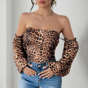 PEOPLETERRITORY New   new leopard print sexy slim jumpsuit  retro leopard print sweet and spicy style jumpsuit