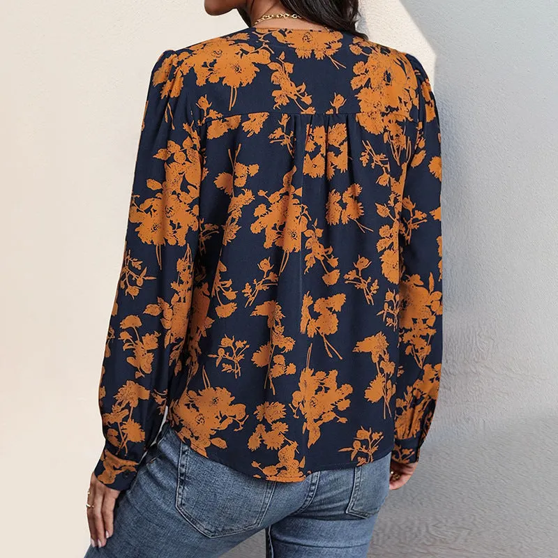 PEOPLETERRITORY New New New Autumn  Style  Top  Pullover V-Neck Printed Shirt