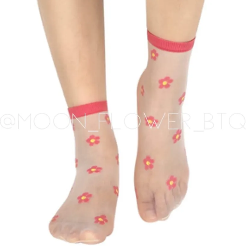 Pink Trendy Summer Floral Mesh Daisy Flower Socks