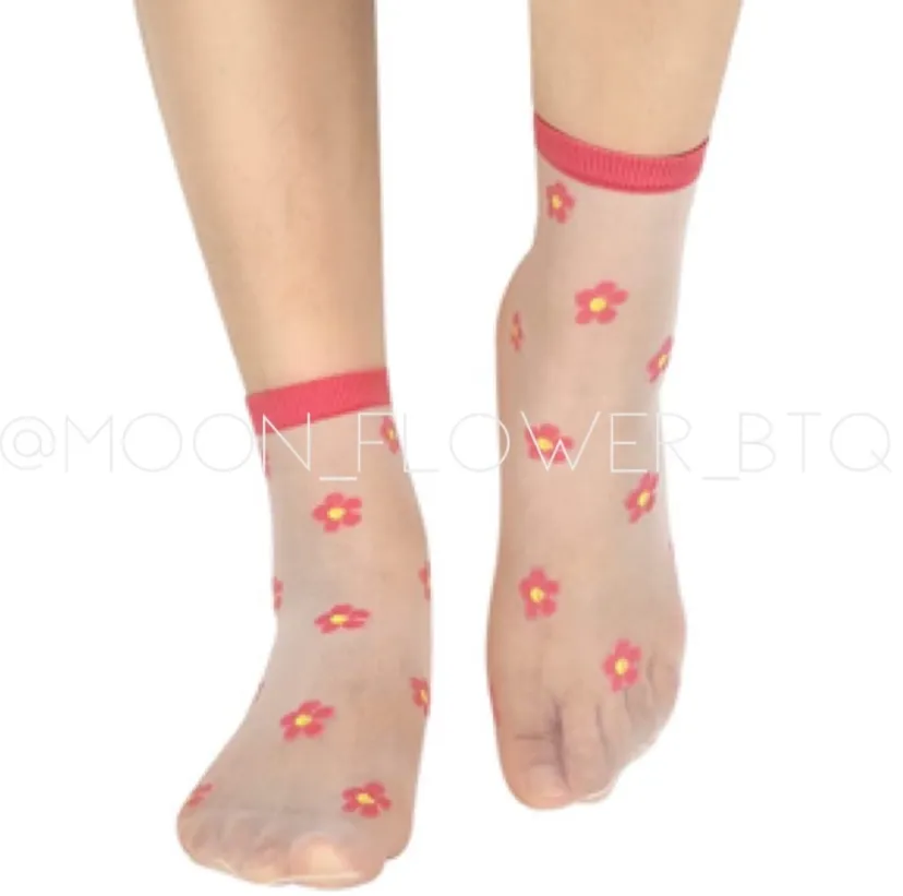 Pink Trendy Summer Floral Mesh Daisy Flower Socks