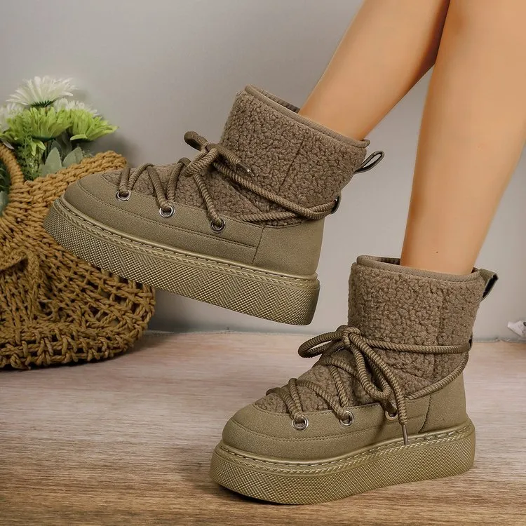 Plus Size Platform Cross Strap Snow Boots