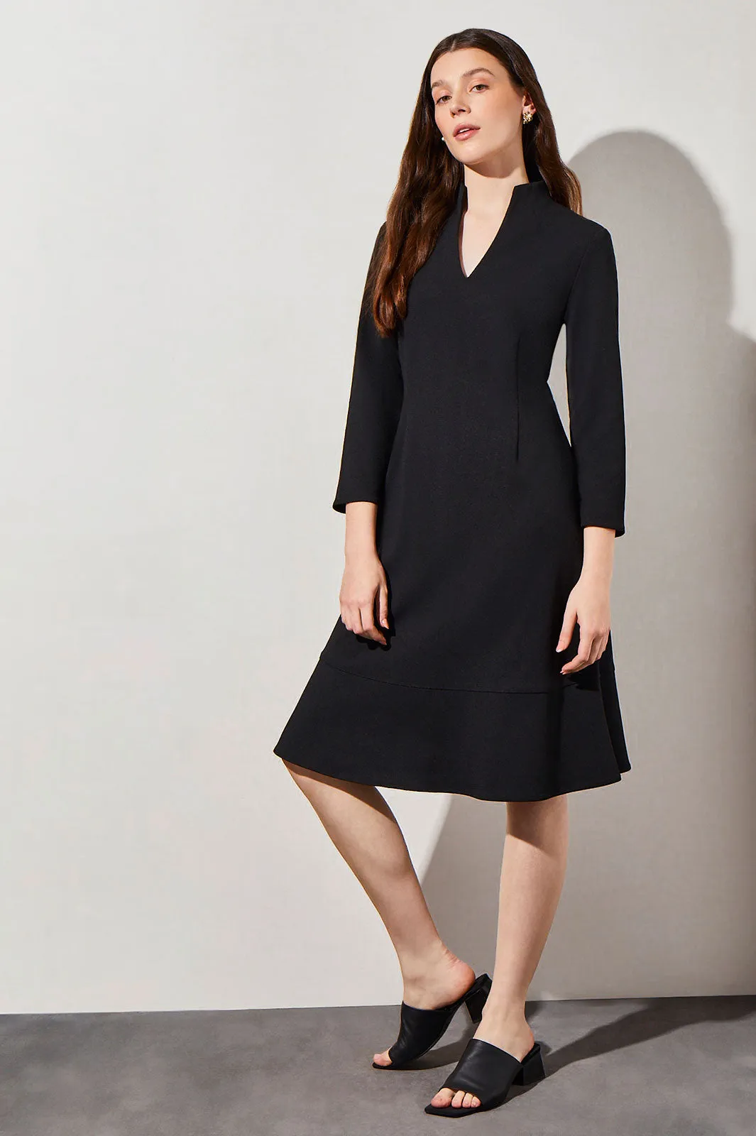 Plus Size Stretch Deco Crepe Funnel Neck Midi Dress