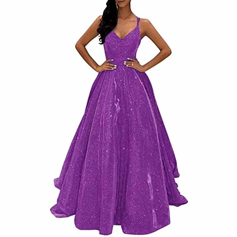 Prom Dresses Long A Line Formal Evening Ball Gowns Glitter Party Dress