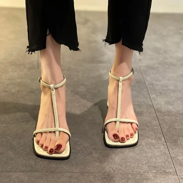 Purpdrank - High Heel Sandal for Women Med Suit Female Beige Summer Shoes Cross-Shoes High-heeled Medium Black Block Girls Fashion New