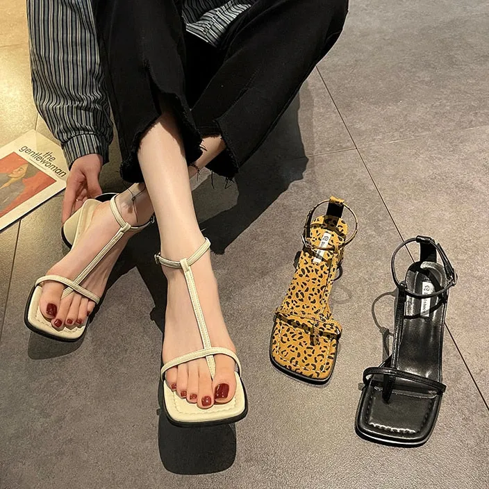 Purpdrank - High Heel Sandal for Women Med Suit Female Beige Summer Shoes Cross-Shoes High-heeled Medium Black Block Girls Fashion New