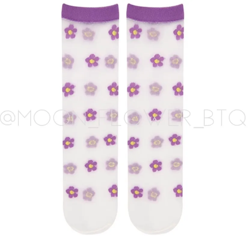 Purple Trendy Summer Floral Mesh Daisy Flower Socks