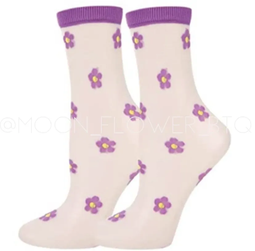 Purple Trendy Summer Floral Mesh Daisy Flower Socks