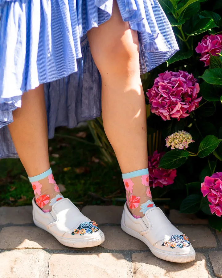 Ribbon Roses Sheer Ankle Sock