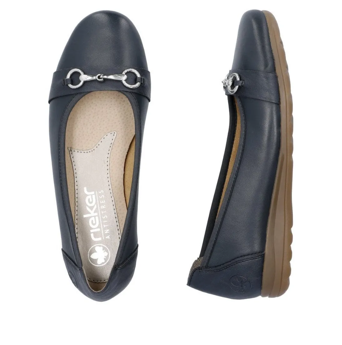 Rieker L9360-14 Navy Leather Ballet Pumps