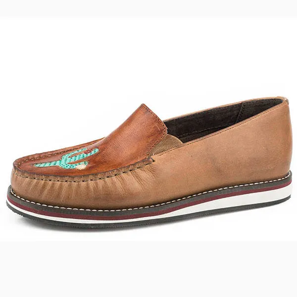 Roper Women's Tan Leather Cactus Slip On Moc