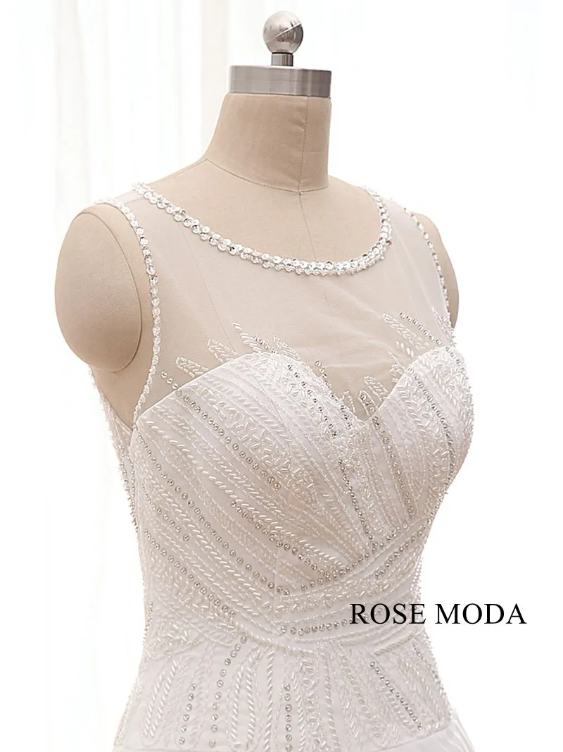 Rosemoda Bateau Neckline Beading A Line Wedding Dress