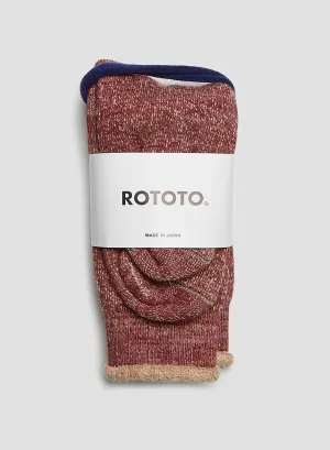 Rototo Double Face Crew Sock in Dark Red/Brown