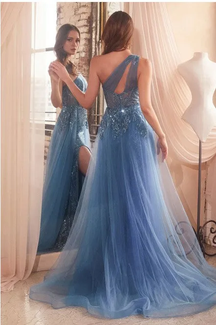 Royal One Shoulder Glitter & Tulle Gown