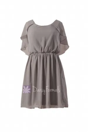 Scoop Neckline Chiffon Bridesmaid Dress Vintage Short Gray Party Dress (BM1552)