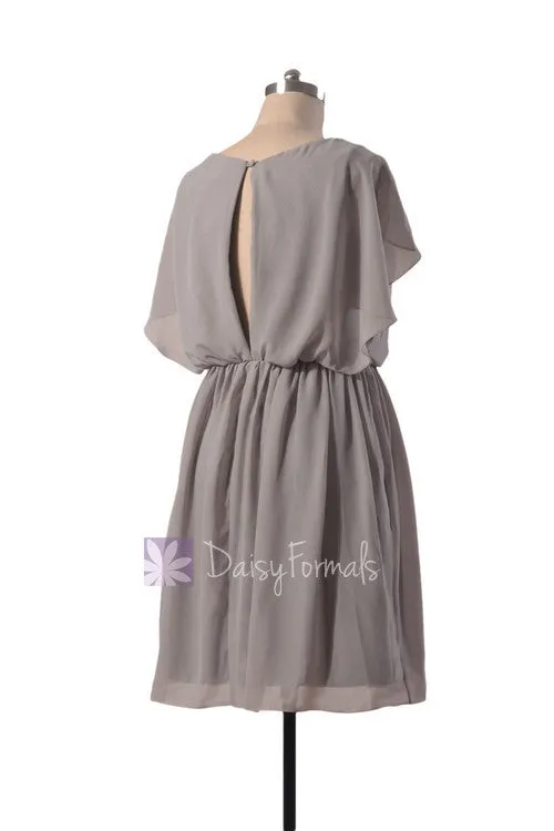 Scoop Neckline Chiffon Bridesmaid Dress Vintage Short Gray Party Dress (BM1552)