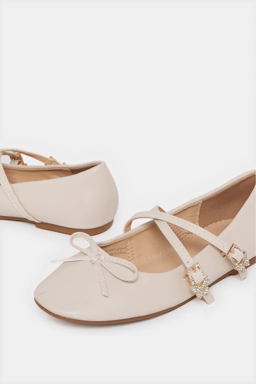 Senior Girls Cream Cross Strap Ballerina